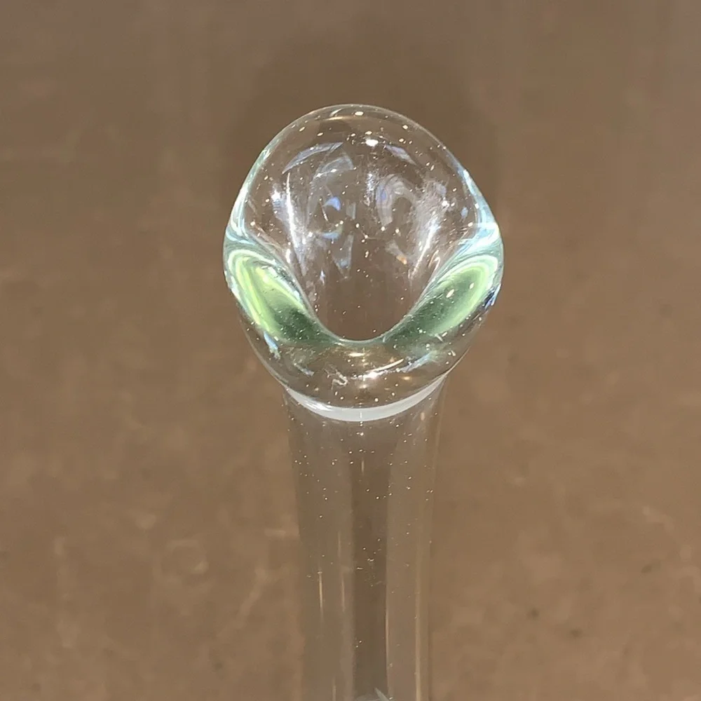Vtg MCM Etched Glass Swung Vase 9.25”